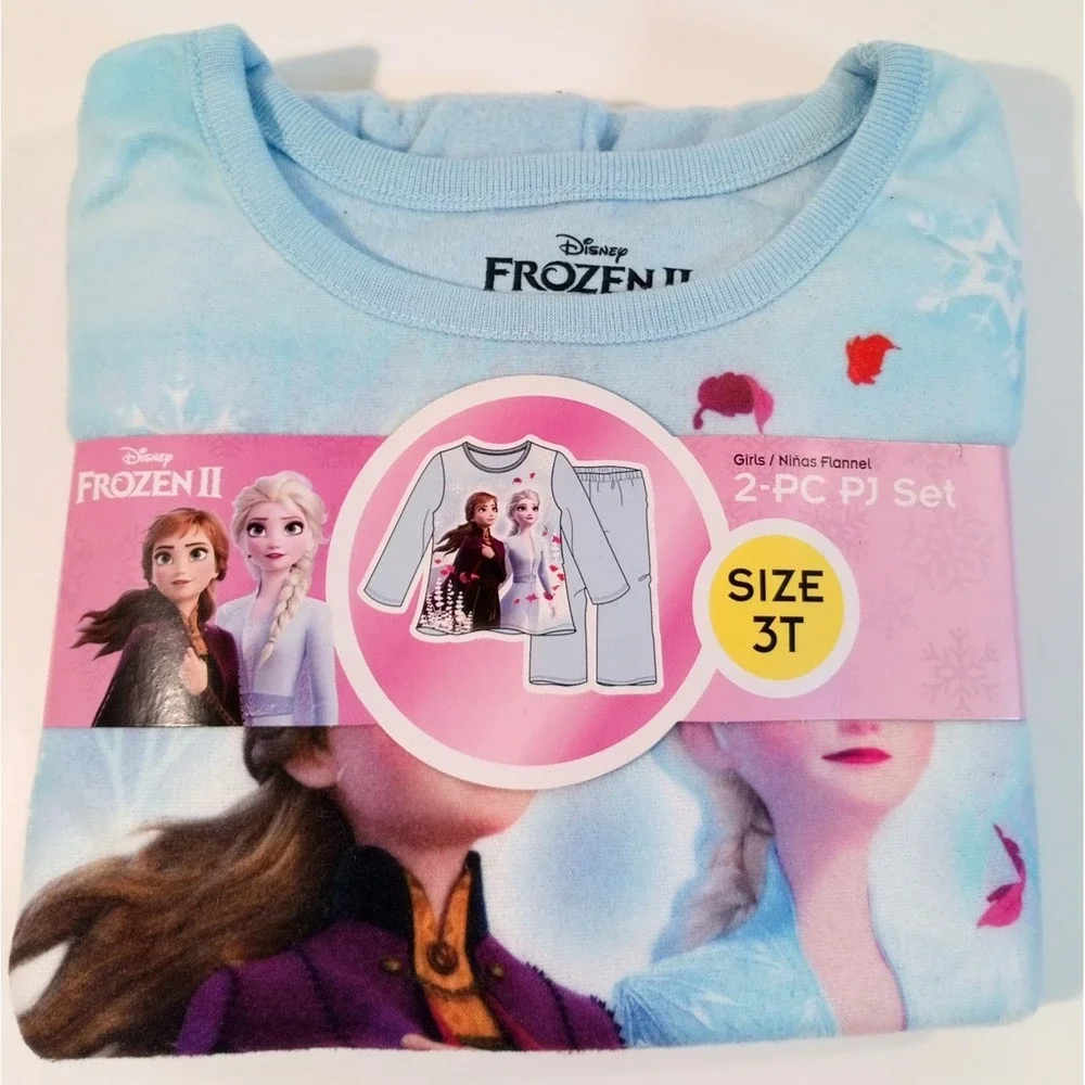 New Toddler Girl's Disney Frozen II 2 Pc Fleece Pajama Set, 3T, Anna, Elsa, Blue